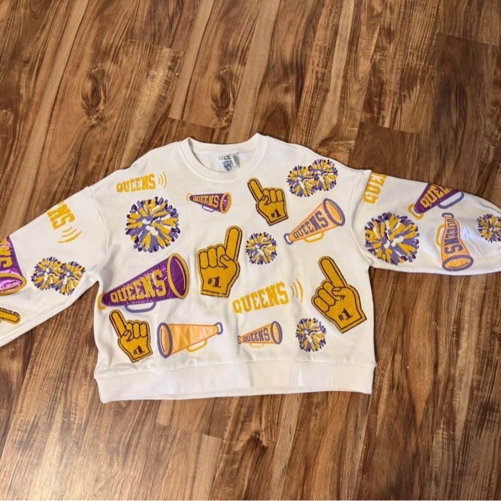 Graphic Sweatshirt - White with Purple and Yellow Accents